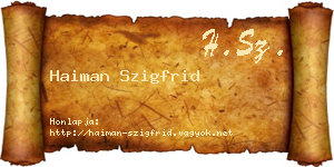 Haiman Szigfrid névjegykártya